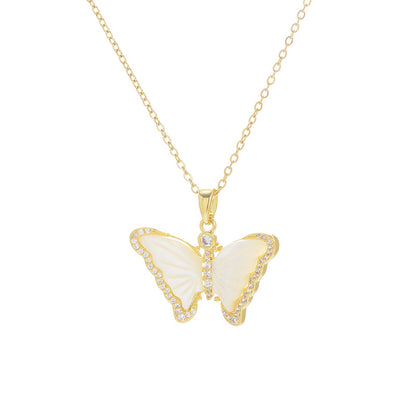 Natural Shell Butterfly Micro-inlaid Full Diamond Necklace