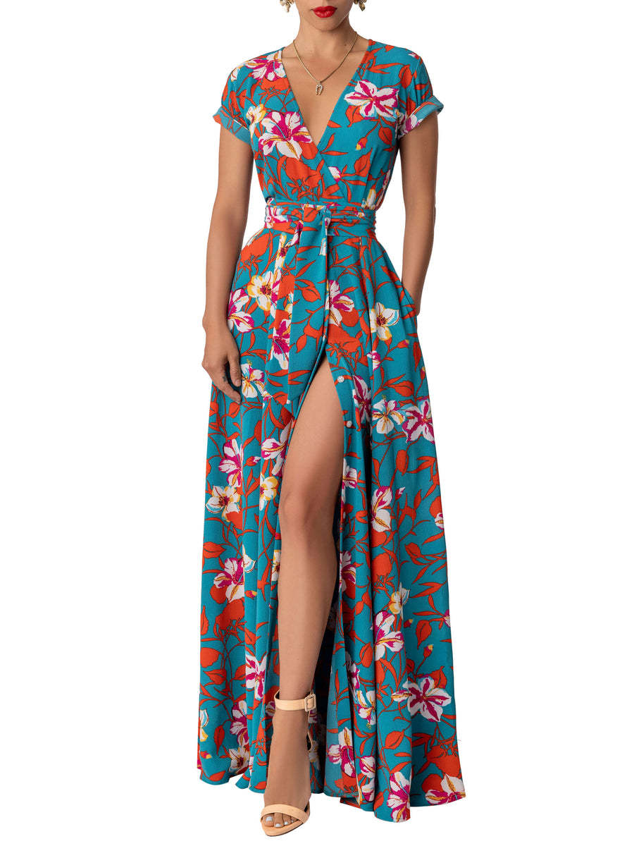 Printed Waist-controlled Split Dress