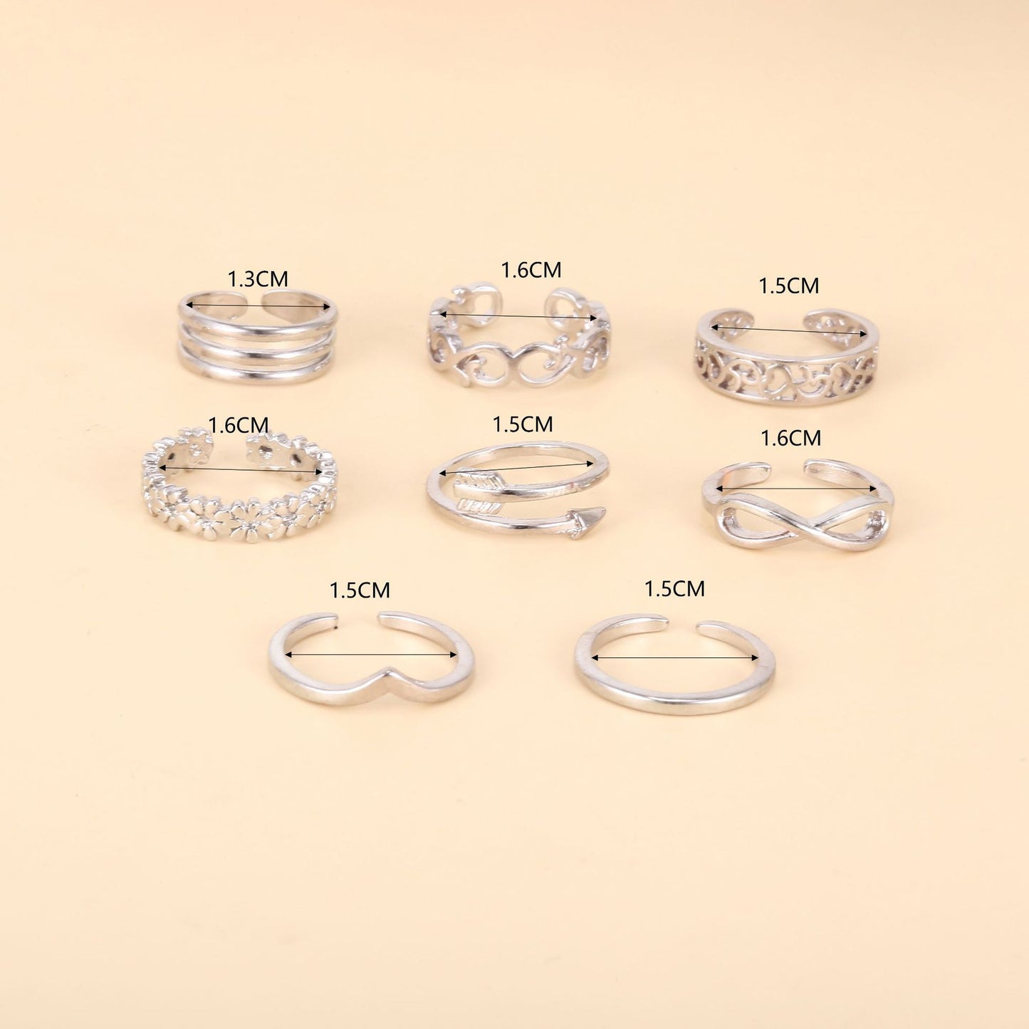 Women's Beach Toe Ring 8PCs Adjustable