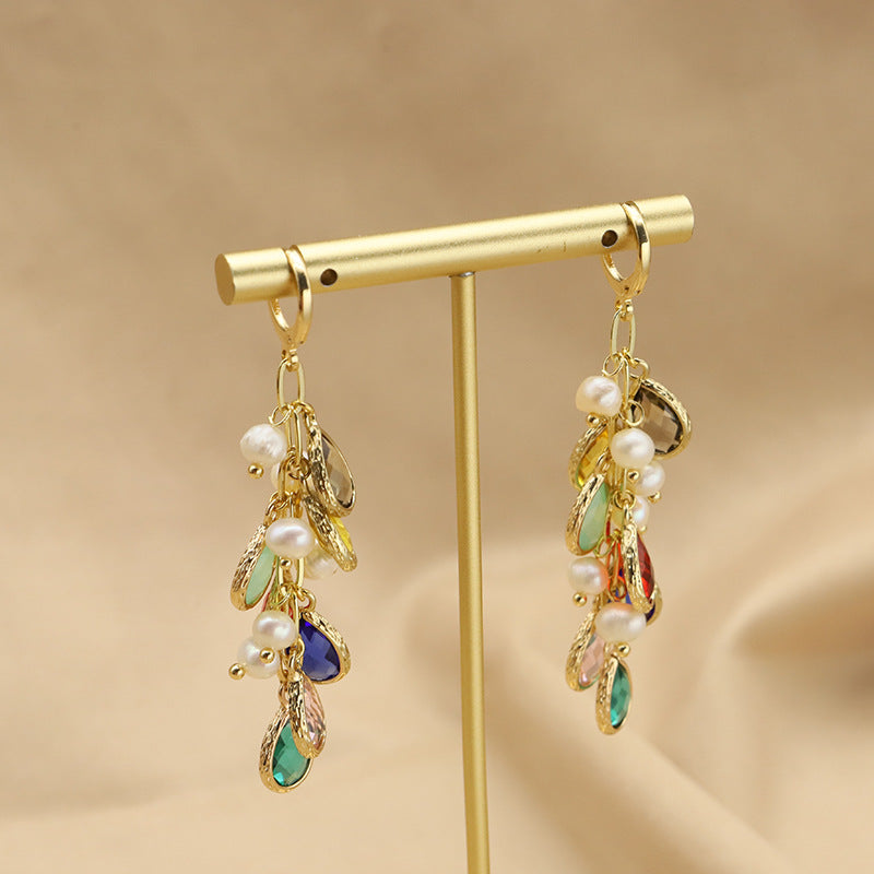 Natural Pearl Ear Studs High-grade Niche Colorful Water Drops