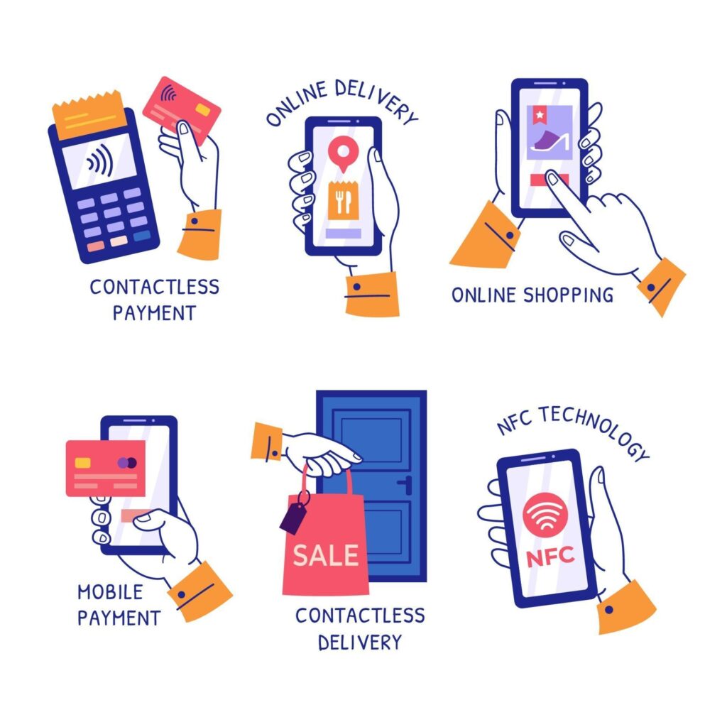 contact less concept stickers free vector